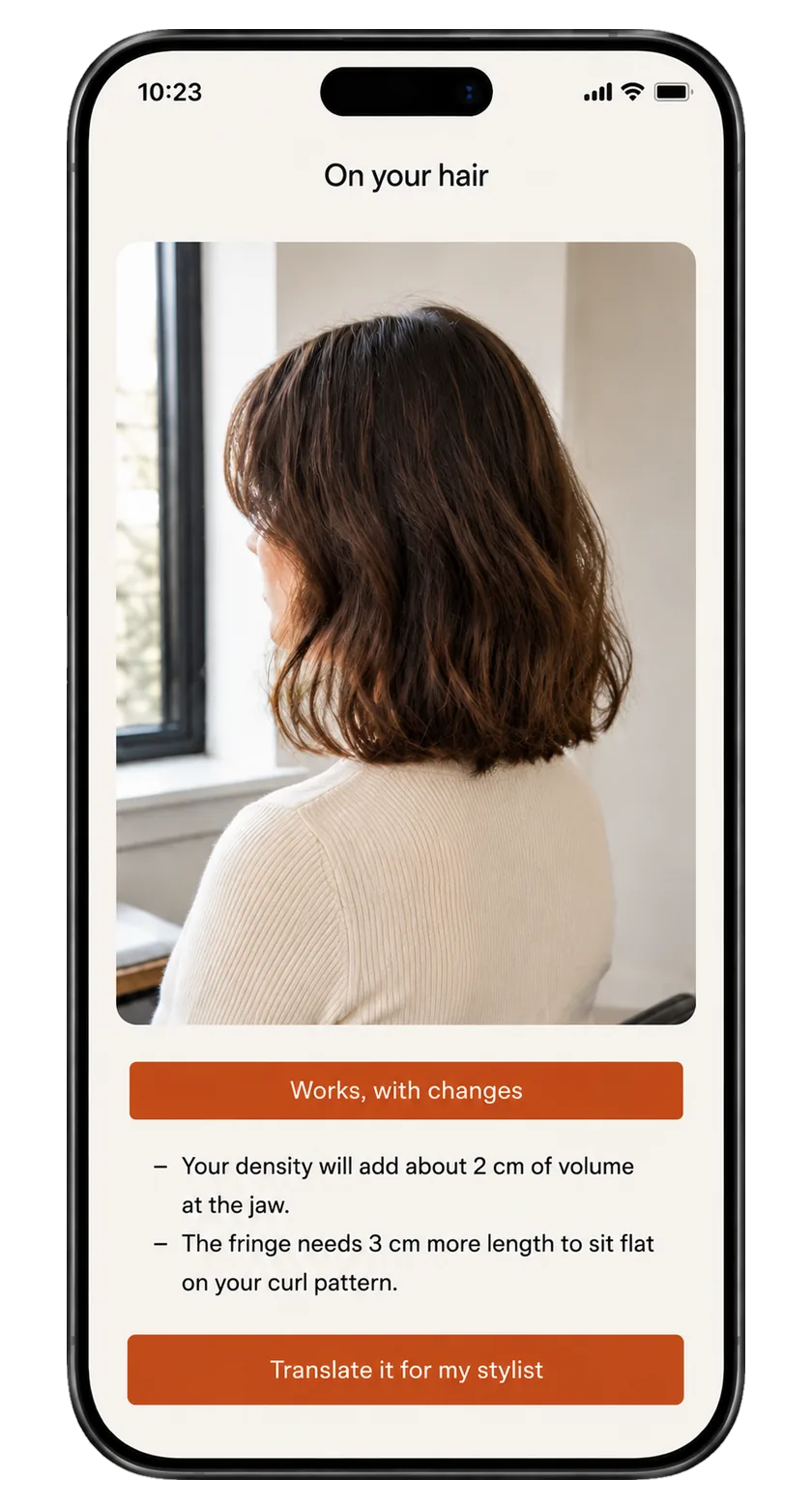 A saved look shown on the user's own hair with an honest verdict